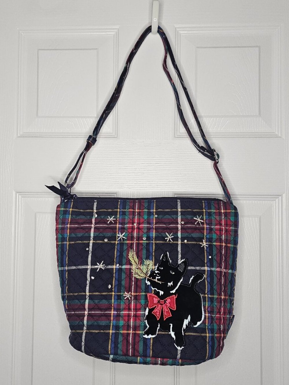 NWT Vera Bradley Bucket Crossbody Scottie Dog Purse Bag Plaid Shoulder Snowflake